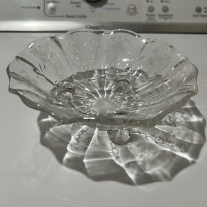 Fostoria Meadow Rose Etched 3-footed, bonbon bowl